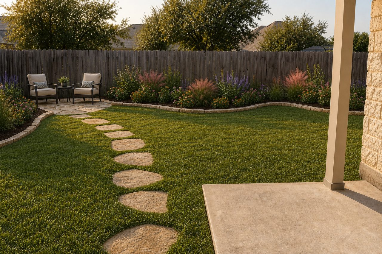The same backyard after professional landscaping